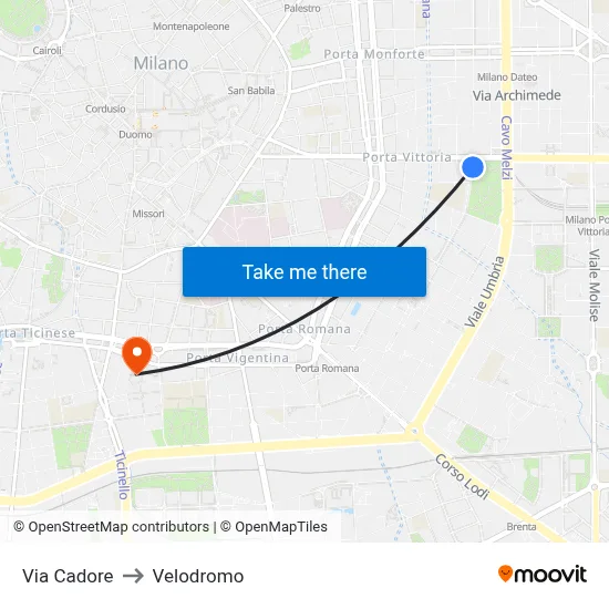 Cadore Street to Velodrome map