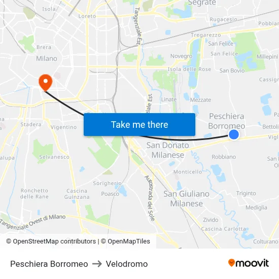 Peschiera Borromeo to Velodrome map