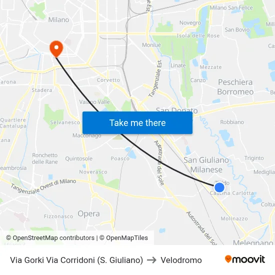 Gorki Street Corridoni Street (S. Giuliano) to Velodrome map