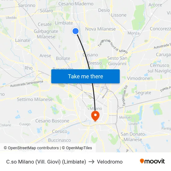 Milan Course (Giovi Village) (Limbiate) to Velodrome map