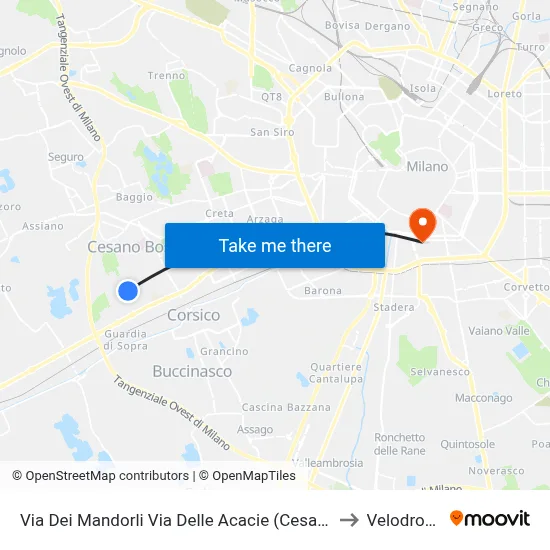 Via Dei Mandorli Via Delle Acacie (Cesano B.) to Velodrome map