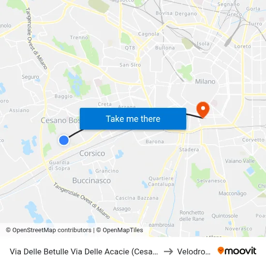 Birch Street Acacia Street (Cesano B.) to Velodrome map