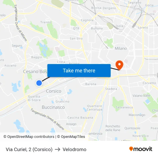 Curiel Street, 2 (Corsico) to Velodrome map