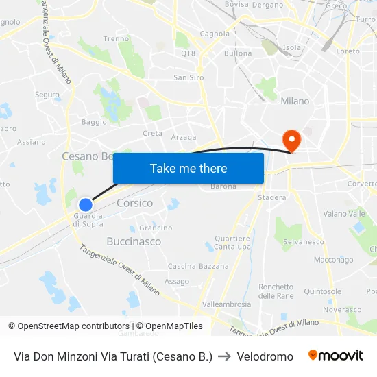 Don Minzoni Street Turati Street (Cesano B.) to Velodrome map