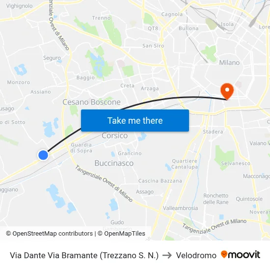 Dante Street Bramante Street (Trezzano S. N.) to Velodrome map