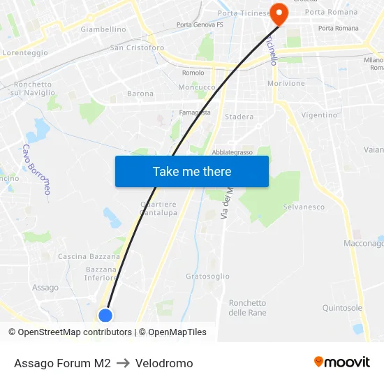 Assago Forum M2 to Velodrome map