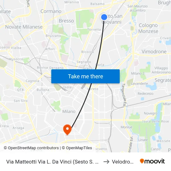 Via Matteotti Via L. Da Vinci (Sesto S. G.) to Velodrome map