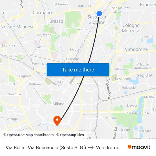 Bellini Street/Boccaccio Street (Sesto S. G.) to Velodrome map