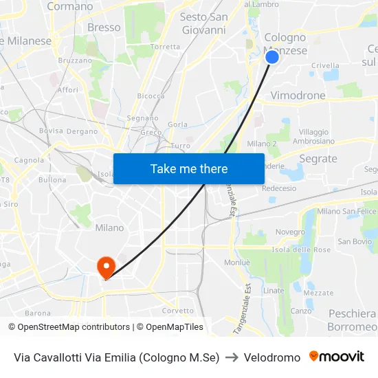 Via Cavallotti Via Emilia (Cologno M.Se) to Velodrome map