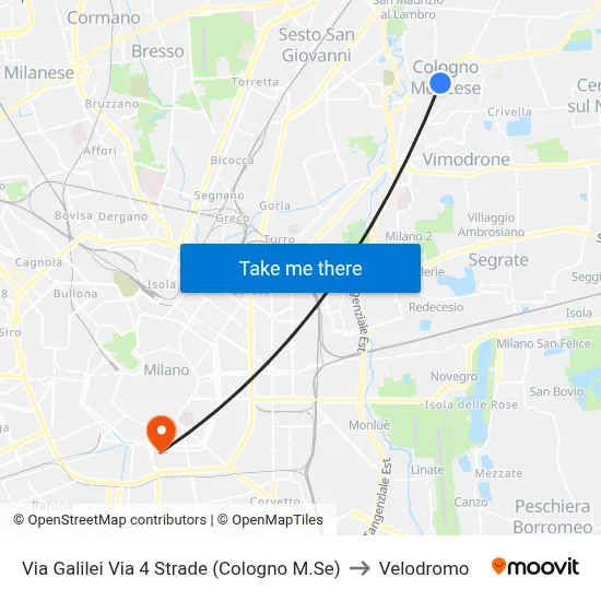 Galilei Street 4 Streets (Cologno M.Se) to Velodrome map
