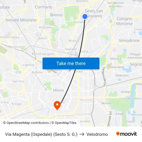 Magenta Street (Hospital) (Sesto San Giovanni) to Velodrome map