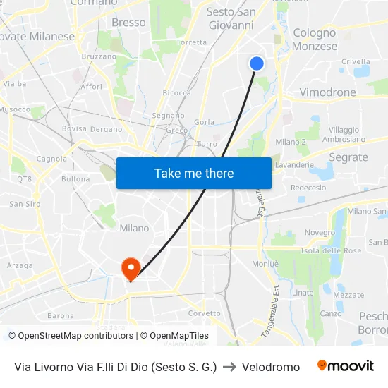 Via Livorno Via Brothers of God (Sesto S. G.) to Velodrome map