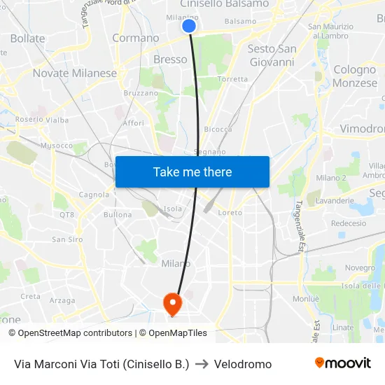 Via Marconi Via Toti (Cinisello Balsamo) to Velodrome map