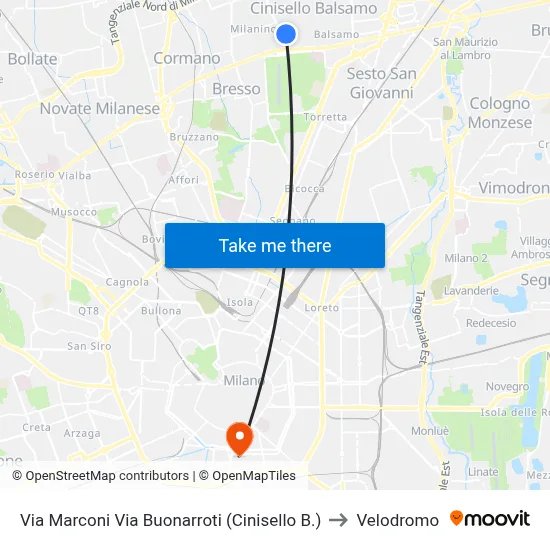Via Marconi Via Buonarroti (Cinisello B.) to Velodrome map