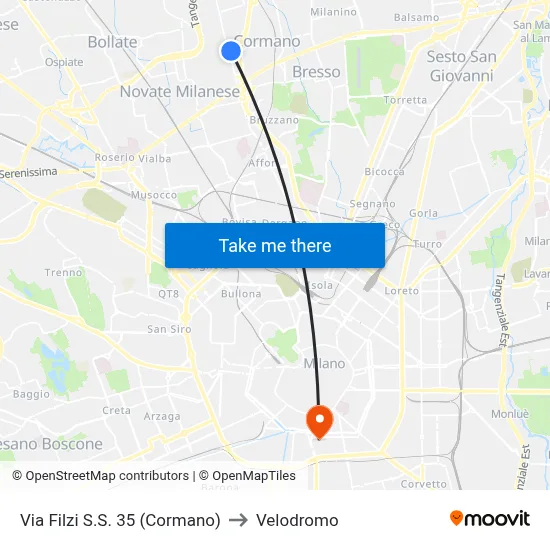 Filzi Street State Road 35 (Cormano) to Velodrome map