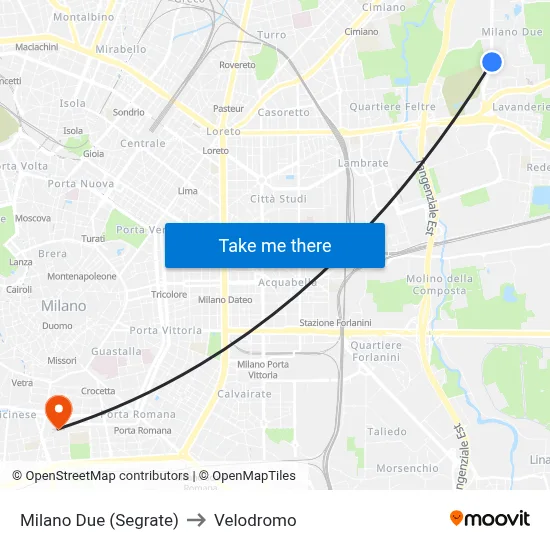 Milano Due (Segrate) to Velodrome map