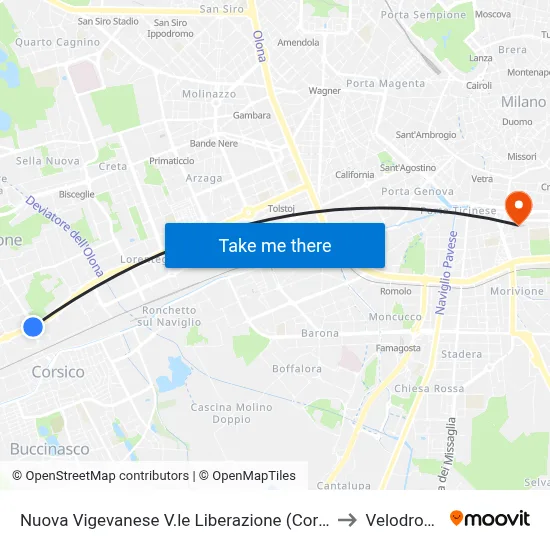 New Vigevanese Liberation Avenue (Corsico) to Velodrome map