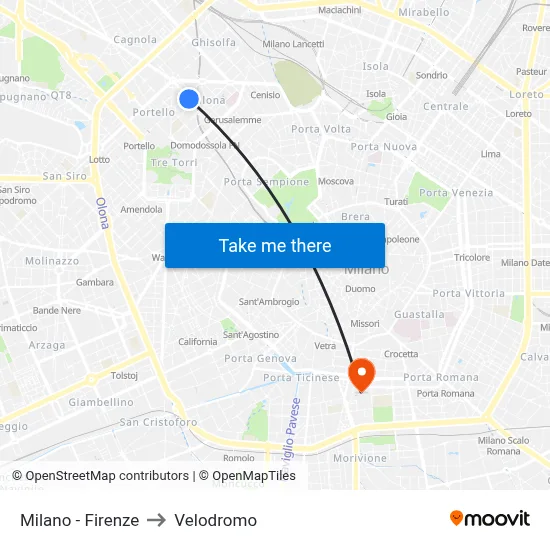 Milan - Florence to Velodrome map