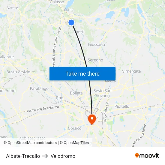 Albate-Trecallo to Velodrome map