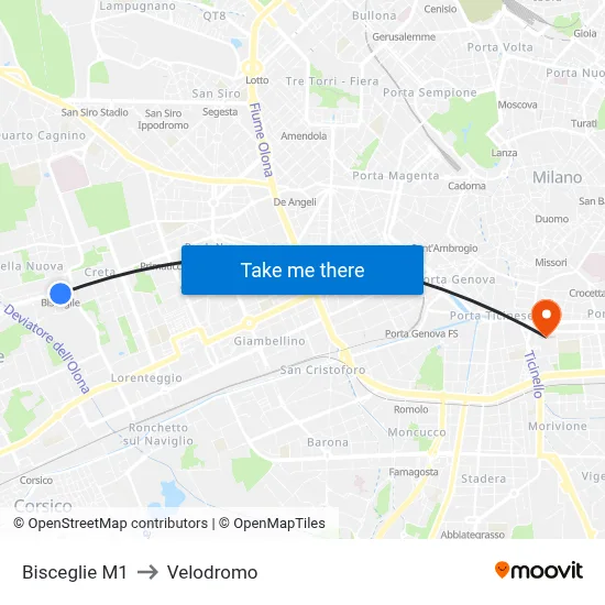 Bisceglie M1 to Velodrome map