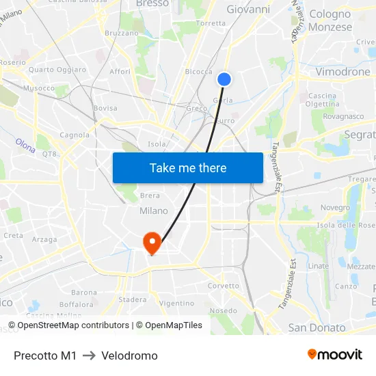 Precotto M1 to Velodrome map