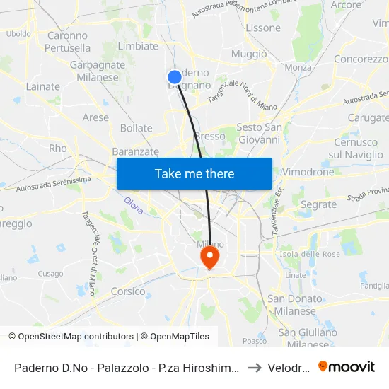 Paderno D.No - Palazzolo - Hiroshima Square 4 (FNM Station) to Velodrome map