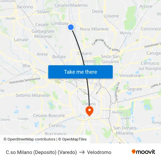 Milano Course (Depot) (Varedo) to Velodrome map