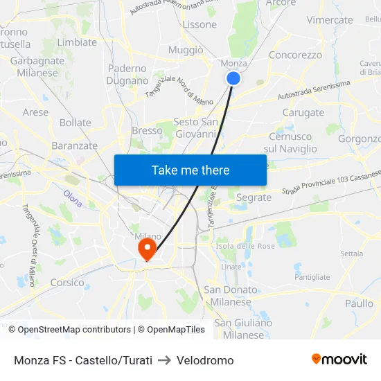 Monza Station - Castello/Turati to Velodrome map