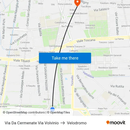 Via Da Cermenate Via Volvinio to Velodrome map