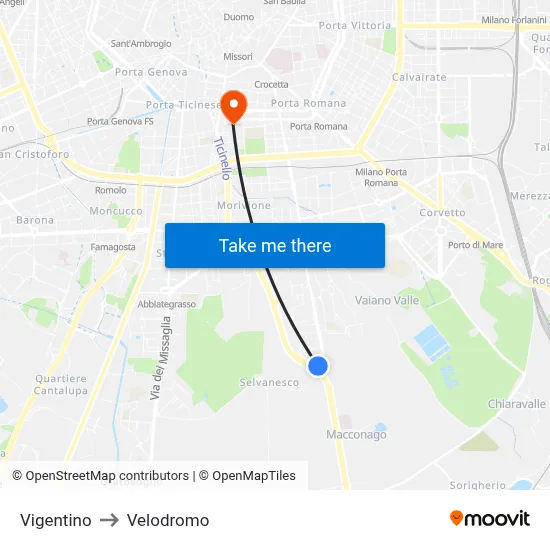 Vigentino to Velodrome map