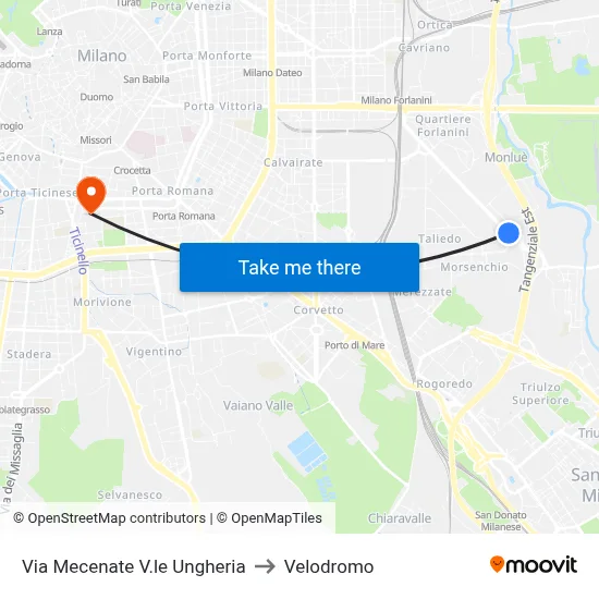 Via Mecenate V.le Ungheria to Velodrome map