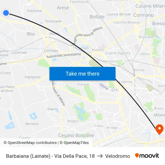 Barbaiana (Lainate) - Peace Street, 18 to Velodrome map