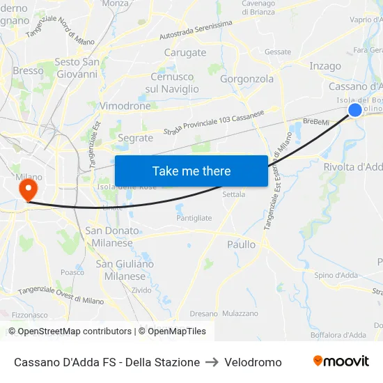 Cassano D'Adda Station - Station Street to Velodrome map