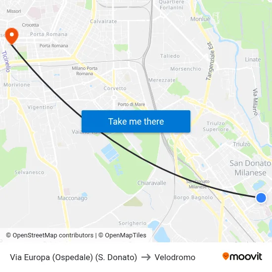 Europa Street (Hospital) (S. Donato) to Velodrome map