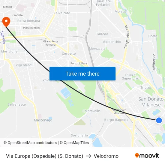 Europa Street (Hospital) (S. Donato) to Velodrome map