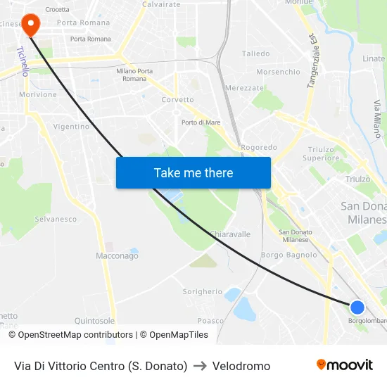 Di Vittorio Street Center (San Donato) to Velodrome map