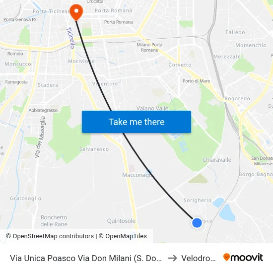 Poasco Single Street Don Milani Street (S. Donato) to Velodrome map