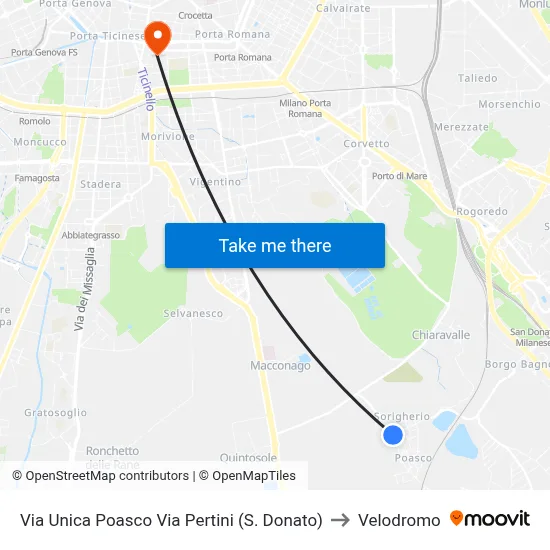 Poasco Single Street Pertini Street (S. Donato) to Velodrome map