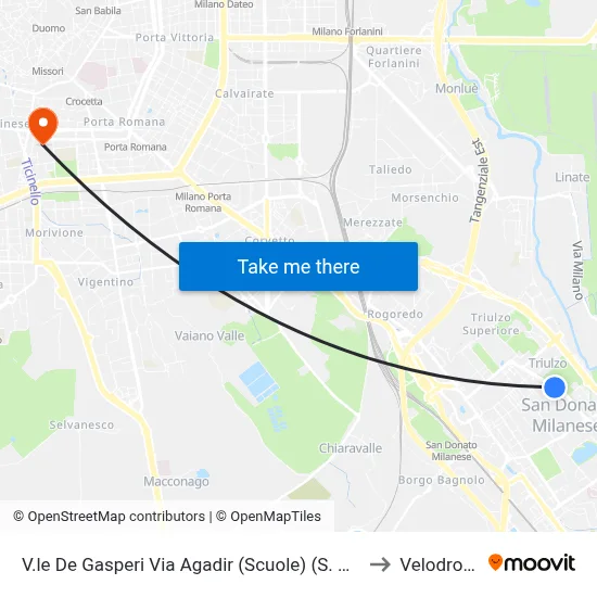 De Gasperi Avenue Agadir Street (Schools) (San Donato) to Velodrome map