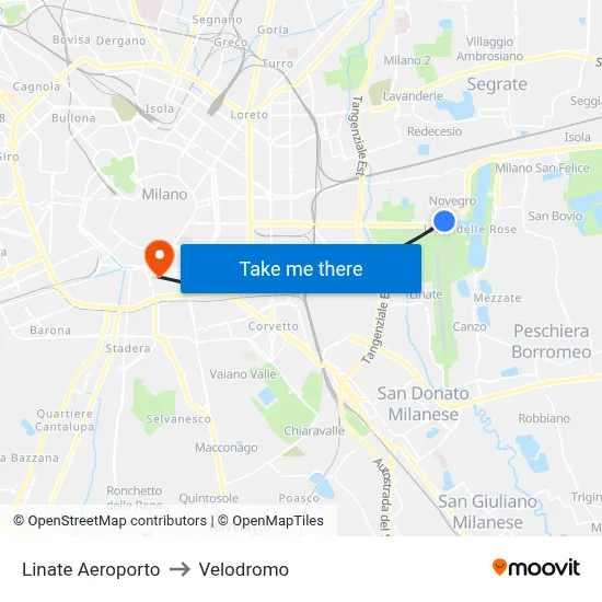 Linate Airport to Velodrome map
