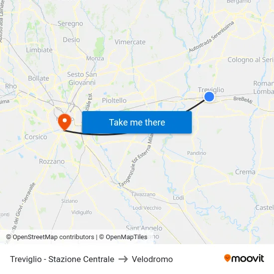 Treviglio - Central Station to Velodrome map