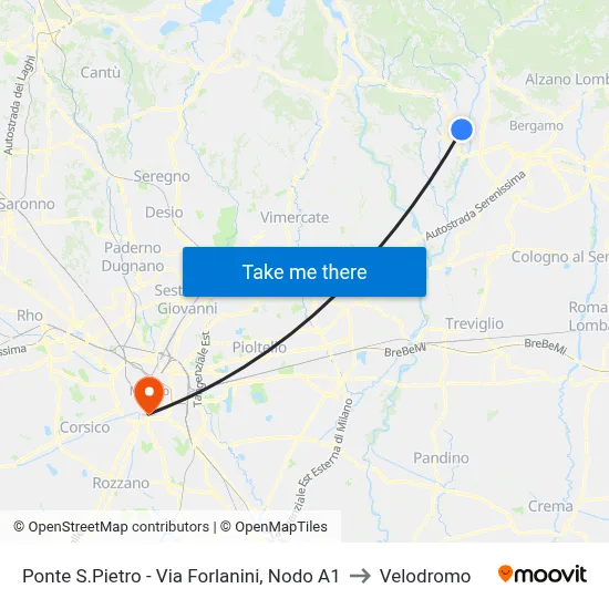 Ponte San Pietro - Via Forlanini, Node A1 to Velodrome map