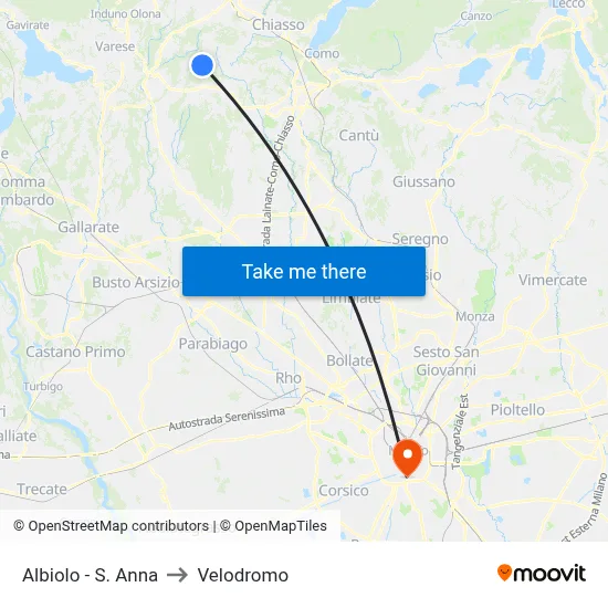 Albiolo - S. Anna to Velodrome map