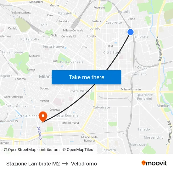 Lambrate Station M2 to Velodrome map