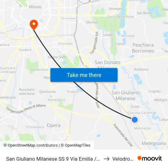 San Giuliano Milanese State Road 9 Via Emilia/Tolstoj to Velodrome map