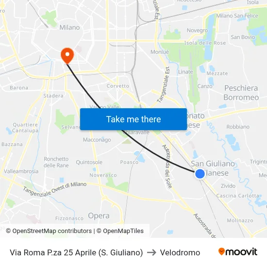 Roma Street April 25th Square (San Giuliano) to Velodrome map