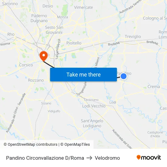 Pandino Ring Road/Roma to Velodrome map