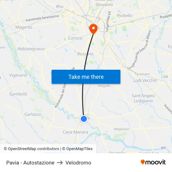 Pavia - Bus Station to Velodrome map