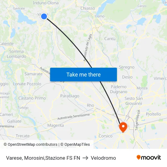 Varese, Morosini,Railway Station FS FN to Velodrome map