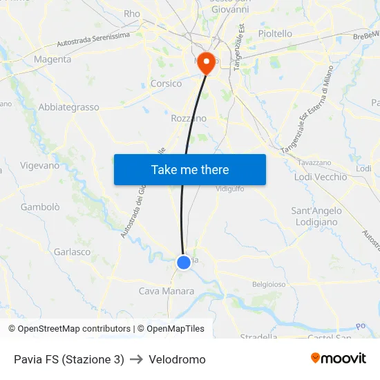 Pavia Railway Station (Station 3) to Velodrome map